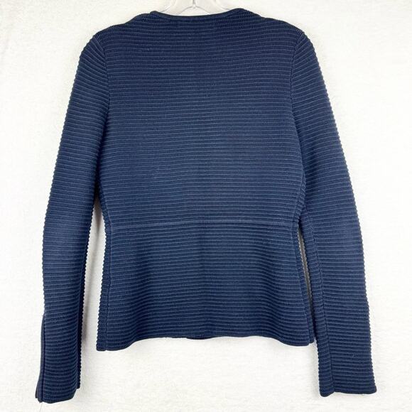 REISS Ribbed Textured Asymmetric Zip Front Sweater Jacket Navy S Preppy Minimal - Picture 7 of 12